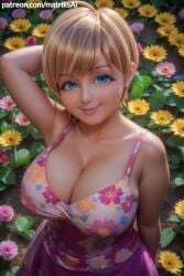 1female 1girls ai_generated big_breasts breasts cleavage disney disney_channel dress female female_only flower giant_breasts gigantic_breasts huge_breasts human large_breasts matriksai medium_breasts miraculous_ladybug rose_lavillant seductive seductive_eyes seductive_smile solo solo_female thighs