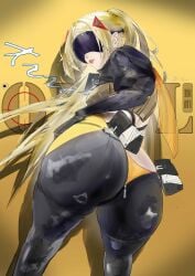 1girls ass big_ass blonde_hair bottom_heavy bubble_butt clothing dat_ass exianble fat_ass female female_only huge_ass large_ass looking_at_viewer looking_back massive_ass soldier solo thick_ass thick_thighs thunder_thighs trigger_(zenless_zone_zero) visor wide_hips zenless_zone_zero
