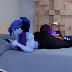 2girls 3d activision amelie_lacroix big_ass big_breasts big_thighs blizzard_entertainment blue-skinned_female blue_body blue_skin breasts bubble_ass bubble_butt bust busty chest curvaceous curves curvy curvy_figure dark_skin dark_skinned_female female gym hips hourglass_figure huge_ass large_ass legs mature mature_female muscular muscular_female olivia_colomar overwatch overwatch_2 slim_waist sombra thick thick_ass thick_hips thick_legs thick_thighs thighs voluptuous voluptuous_female vonsvaigen waist wide_hips wide_thighs widowmaker