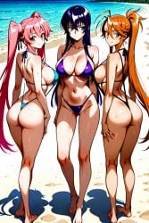 3_girls ai_generated beach bikini female highschool_of_the_dead rei_miyamoto saeko_busujima saya_takagi
