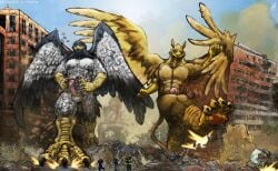 4_toes 5_fingers abs anthro aokamidu avian balls beak biped bird blood bodily_fluids brown_body building building_destruction carpo city city_destruction cityscape claws corvidius_(character) crush destruction duo erection extreme_size_difference falcon falconid feathered_wings feathers feet finger_claws fingers foot_crush genitals gryphon house humanoid_genitalia humanoid_penis landscape_dwarfing macro macro_anthro macro_male male micro_human micro_prey muscular muscular_anthro muscular_male mythological_avian mythological_creature mythology nude outside pawpads paws pecs penis peregrine_falcon pyronite(commissioner) rampage ruins size_difference sky smile spread_wings stomped stomping tail toe_claws toes vehicle vehicle_destruction violence walking white_body wings