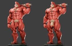 3d abs anthro balls bear digital_media_(artwork) fur genitals hi_res justgruff kumatetsu male mammal muscular muscular_anthro muscular_male nipples nude pecs penis red_body red_fur solo the_boy_and_the_beast vein veiny_balls