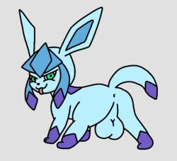 all_fours anus ass axel_kross backsack balls big_balls cheeky eeveelution feral generation_4_pokemon genitals glaceon green_eyes male male_glaceon nintendo pokemon pokemon_(species) presenting presenting_balls raised_tail rear_view smile smirk solo solo_focus spread_legs spreading tail tongue tongue_out zamzamcan