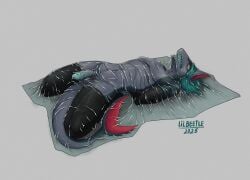 abuse anthro asphyxiation bag bead bound clothing corpse dead_eyes fish genitals hi_res legwear lil_beetle male marine penis plastic_bag shark snuff solo stockings