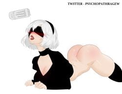 2d 2d_(artwork) ass big_ass big_breasts blush bottomless breasts drinking energy_drink female monster nier:_automata nier_(series) open_mouth psychopathrage yorha_2b