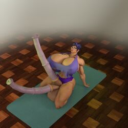 abs balls big_balls blue_hair breasts diphallia diphallism erect_penis erection futanari graccia graciart horsecock huge_breasts huge_cock intersex kneeling long_penis miriam_(graciart) multi_genitalia multi_penis muscular muscular_futa penis render short_hair very_long_penis yoga_pose