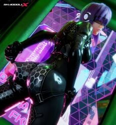 1girls 3d armor ass ass ass_cleavage ass_focus butt_focus clothing futuristic ghost_in_the_shell high_resolution highres kusanagi_motoko pulling_clothing purple_hair shaddoll_x suit