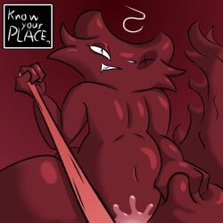 absurd_res anthro artificer_(rain_world) bodily_fluids duo eyeshadow female first_person_view flat_chested hi_res iloveslutyshortstax leash makeup male male/female offscreen_sex rain_world red_body shaded slugcat smile smirk smug soft_shading tail text text_box videocult