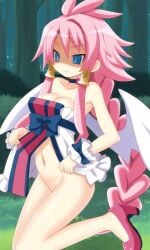 ai_generated angel angel_wings artina blue_eyes breasts cleavage disgaea disgaea_4 large_breasts nippon_ichi_software no_panties pink_hair thighs undressing