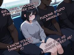 1girls ai_generated braindeadbetaboi dark-skinned_male dark_skin english_text female interracial male text the_n_word
