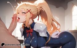 absurd_res ai_generated bent_over blonde_female blonde_hair blowjob cock cock_worship darkness_(konosuba) female hi_res highres kono_subarashii_sekai_ni_shukufuku_wo! ozziru patreon penis self_upload uncensored