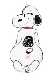 anthro anus beagle canid canine canis domestic_dog freakpaws hi_res hunting_dog looking_back male mammal peanuts_(comic) presenting scent_hound snoopy solo