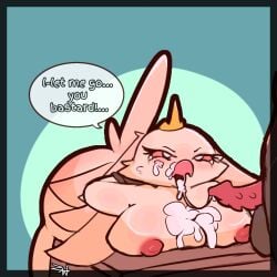 after_oral anthro ass avian balls big_breasts big_butt bird blush bodily_fluids breasts crown cum cum_in_mouth cum_inside cum_on_breasts cum_on_face demon digital_media_(artwork) duo erection feathers female forced fur genital_fluids genitals headgear helluva_boss hi_res huge_breasts male male/female nipples nude oral oral_penetration owl owl_demon penetration penis rape restrained restraints simple_background stella_(helluva_boss) tail text thick_thighs zaw