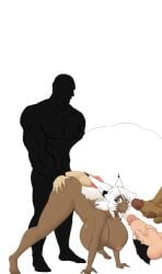 big_ass big_breasts big_penis dark-skinned_female doggy_style fox_ears fox_girl fox_tail furry gangbang green_eyes penis unknown_artist white_hair