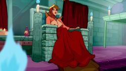 book breasts brown_hair candle cg cleavage crown discreenvision dress female fire if_you_do indoors inusen large_breasts lipstick makeup official_art queen_maria_(if_you_do) red_lips sitting solo throne