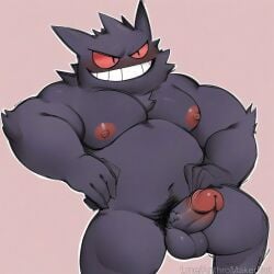 ai_generated big_pecs evil_grin evil_smile gengar male_only pokemon pokemon_(species) pokephilia waiting_for_sex