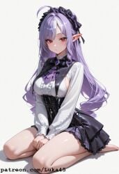 ai_generated black_nails breasts feet female legs long_hair looking_at_viewer luka45 medium_breasts mihoyo patreon patreon_reward patreon_url patreon_username pointy_ears purple_eyes red_eyes simple_background very_long_hair vivian_(zenless_zone_zero) white white_shirt zenless_zone_zero