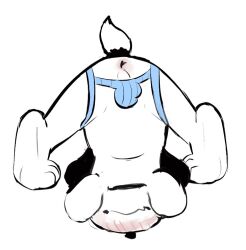 anthro anus ass_up beagle blush canid canine canis clothing domestic_dog freakpaws hand_on_face hunting_dog jack-o'_pose jockstrap male mammal peanuts_(comic) pose presenting rear_view scent_hound snoopy solo spread_legs spreading underwear