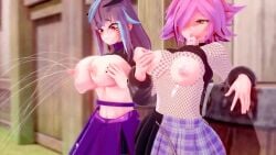 3d 3d_animation 3d_model animated areola areolae big_breasts breasts breasts_out emikukis exposed_breasts grabbing_breasts hands_on_breasts latam_virtual_youtuber lifted_shirt multicolored_hair multiple_girls neneefthy nipples pink_hair shai_zoe shaizoe_ shirt_lift short_hair tagme video virtual_youtuber vtuber yellow_eyes