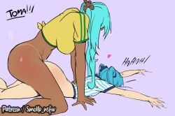 2girls animated aqua_hair argentinian_miku ass blue_hair bottomless bouncing_ass brazilian_miku clothed_sex crop_top dark-skinned_female dark_skin dual_persona futa_with_female futanari hatsune_miku looping_animation multiple_girls prone_bone selfcest sex sheet_grab smollb_nsfw soccer_uniform sportswear tagme tan tanlines twintails video vocaloid