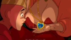1boy breast_focus breasts cg cleavage discreenvision dress female heart heart_necklace if_you_do inusen jewelry large_breasts male necklace official_art prince_(if_you_do) queen_maria_(if_you_do) red_dress sparkle straight subtitled