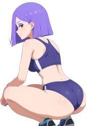 ai_generated at background breasts clothed clothing duolingo emo female fingernails focus fully girl hair hips human light light-skinned lily_(duolingo) looking medium only purple skin slim small smartphone solo squatting swimsuit swimwear teasing thin viewer waist white wide