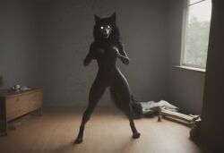 ai_generated anthro anthropomorphic beautiful bedroom big_breasts black_fur black_hair breasts breeding_request female fluffy_tail fur furry furry_only in_heat inviting_to_sex looking_at_viewer mal0 scp scp-1471 scp_foundation seductive seductive_look seductive_smile sexy sexy_body sexy_pose tits_out wet_pussy white_eyes wolf wolf_ears wolf_girl wolf_humanoid