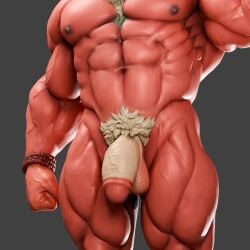 3d abs anthro balls bear digital_media_(artwork) fur genitals hi_res justgruff kumatetsu male mammal muscular muscular_anthro muscular_male nipples nude pecs penis red_body red_fur solo the_boy_and_the_beast