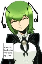 after_sex ballbusting dialogue edited english english_text green_hair hard_translated light-skinned_female spacezin talking_to_viewer touhou wriggle_nightbug