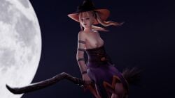 1girls 3d 3d_(artwork) 3d_model 3d_render blonde_hair blue_eyes breasts_out broom broom_riding broomstick dead_or_alive flashing_breasts flying highres hourglass_figure long_hair looking_at_viewer makeup marie_rose moon moonlight night night_sky purple_lips purple_lipstick revealing_breasts runevv short_female sitting small_breasts twintails windy witch witch_hat young_female