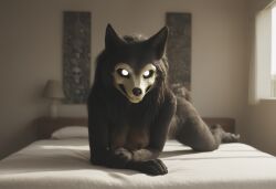 ai_generated anthro anthropomorphic beautiful bedroom big_breasts black_fur black_hair breasts breeding_request female fluffy_tail fur furry furry_only impregnation_request in_heat inviting_to_sex looking_at_viewer mal0 scp scp-1471 scp_foundation seductive seductive_look seductive_smile sexy sexy_body sexy_pose tits_out wet_pussy white_eyes wolf wolf_ears wolf_girl wolf_humanoid