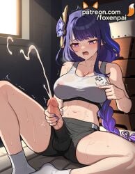 1girls 2025 ai_generated artist_name big_breasts big_breasts big_chest braid breasts breasts breasts bust busty chest cleavage cock covered_nipples cum dick ejaculation erection female foxenpai futanari genshin_impact handjob hi_res high_quality high_resolution highres large_breasts legs_apart legs_spread long_hair masturbation motion_lines nail_polish open_legs open_mouth orgasm patreon patreon_username penis projectile_cum purple_eyes purple_hair raiden_shogun shorts socks solo splayed_legs spread_legs stable_diffusion sweat testicles trembling twitching_penis watermark