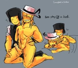 2boys bound_arms character_name claytonsssva consigliere_(forsaken) forsaken_(roblox) gay hair_pulling hat male male_only roblox roblox_game robloxian self_upload soldier_(forsaken) tagme