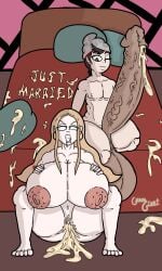 1boy 1boy1girl 1girls 2d after_sex ahe_gao areolae beanie bed bedroom big_ass big_balls big_breasts big_penis blonde_female breasts brown_eyes brown_hair cross_eyed cum cum_on_bed cum_on_pillow dripping_cum drooling earring earrings female foreskin gritted_teeth guavagrunt honeymoon huge_ass huge_balls huge_breasts huge_cock indoors long_foreskin looking_at_another looking_at_partner male nipples nude nude_female oleana_(pokemon) on_bed orgasm_face penis pillow pokemon ring smile squatting straight thick_thighs thighs uncircumcised veiny_penis victor_(pokemon) wall wedding_ring