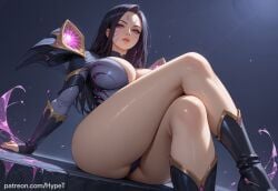 ai_generated alternate_version_at_source black_hair bodysuit crossed_legs female hypet kai'sa league_of_legends long_hair medium_breasts purple_eyes shiny_skin sitting suit tagme thick thick_legs thick_thighs thighs tight_clothing wide_hips