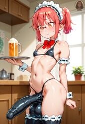 1futa ai_generated balls big_balls big_penis breasts cosplay dickgirl erection_under_clothes futanari intersex kobayashi kobayashi-san_chi_no_maidragon maid_apron penis penis_outline penis_under_clothes petite red_hair small_breasts solo thong yo0001