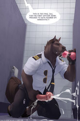 2014 animal_genitalia anthro bathroom clothes cum dialog english_text equine fellatio fur furry furry_only gay henri_(character) horse horsecock indoors knot male mammal necktie oral oral_sex orgasm penis sex side_view text uniform wolfy-nail