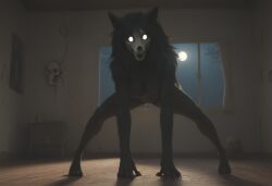 ai_generated anthro anthropomorphic beautiful bedroom big_breasts black_fur black_hair breasts breeding_request female fluffy_tail fur furry furry_only hunting in_heat inviting_to_sex looking_at_viewer mal0 scp scp-1471 scp_foundation seductive seductive_look seductive_smile sexy sexy_body sexy_pose tits_out wet_pussy white_eyes wolf wolf_ears wolf_girl wolf_humanoid