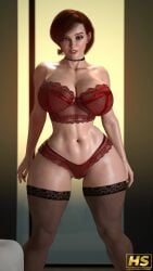 1girls 3d artist_logo artist_name big_breasts bra brown_eyes brown_hair busty choker curvaceous curvy curvy_female fat_breasts female female_only hagiwara_studio helen_parr hi_res highres hourglass_figure huge_breasts large_breasts lingerie mature_female milf navel painted_nails panties realistic short_hair slim_waist solo solo_female stockings tagme the_incredibles thick_thighs waist