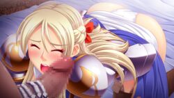 armor ass blonde_hair blush censored character_request chijoku_no_onna_kishi long_hair lune open_mouth panties penis