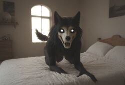 ai_generated anthro anthropomorphic beautiful bedroom big_breasts black_fur black_hair breasts breeding_request female fluffy_tail fur furry furry_only in_heat inviting_to_sex looking_at_viewer mal0 scp scp-1471 scp_foundation seductive seductive_look seductive_smile sexy sexy_body sexy_pose tits_out wet_pussy white_eyes wolf wolf_ears wolf_girl wolf_humanoid