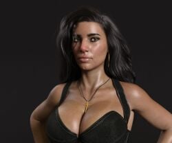 1girls 3d big_breasts breasts busty chest cleavage crop_top dark-skinned_female digital_media_(artwork) female female_focus hips hourglass_figure large_ass large_breasts legs necklace original original_character slim_waist solo solo_female upper_body voluptuous voluptuous_female waist wide_hips word2