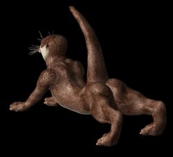 1boy 2014 anthro ass balls fur jay male male_only mammal mustelid nude otter piercing plain_background solo