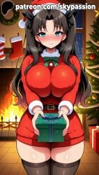 1girls 2025 ai_assisted ai_generated anime antlers artist_name bell black_hair black_legwear blush box breasts burning bust candle candlelight candy_cane capelet chest chimney christmas christmas_lights christmas_ornaments christmas_tree clothed_female deer_ears earrings fake_antlers fate/stay_night fate_(series) female female_focus female_only fire fireplace fur-trimmed_capelet fur-trimmed_dress fur-trimmed_gloves fur-trimmed_headwear fur-trimmed_skirt fur_trim gift gift_bag gift_box hat hi_res high_quality high_resolution highres holding_box holding_gift holding_sack holly incoming_gift indoors jewelry long_hair looking_at_viewer merry_christmas night night_sky ornament patreon patreon_username pine_tree red_capelet red_dress red_gloves red_headwear reindeer reindeer_antlers reindeer_costume rooftop sack santa_bikini santa_boots santa_costume santa_dress santa_gloves santa_hat sky skypassion snow snowing solo stable_diffusion star_(sky) starry_sky sweater thighhighs tohsaka_rin twintails watermark window