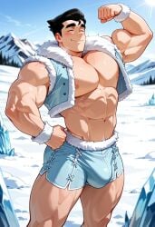 abs ai_generated arctic avatar_the_last_airbender bara bara_tiddies bara_tits biceps big_muscles big_pecs big_thighs black bolin bulge daylight defined_muscles flexing flexing_arms flexing_bicep hair happy himbo hoochie_daddy_shorts hotpants hunk male male_focus male_only muscles muscular muscular_legs muscular_male muscular_thighs nickelodeon nuktuk outside pecs posing revealing_clothes short_shorts shorts slutty_clothes smiling snow the_legend_of_korra thighs vest water_tribe winter yaoi