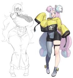 1girls b_o_x box20502017 female hex_maniac huge_breasts iono_(pokemon) looking_at_viewer pokemon pokemon_sv pokemon_xy smile tagme twintails
