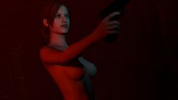 1girls 3d claire_redfield durabo gun handgun nude nude_female resident_evil solo upper_body weapon