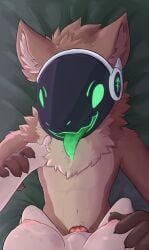 absurd_res anthro bed bodily_fluids breast_grab breast_play breasts brown_body brown_fur cowgirl_position female female_on_anthro female_on_top female_pov first_person_view from_front_position fur furniture green_eyes hand_on_breast hi_res human interspecies knot machine male male/female mammal on_bottom on_top penetration protogen receiving_pov saliva saliva_string sex stomach_bulge toinkity tongue vaginal_penetration vaginal_penetration