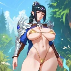 1girls 2d ai_generated armor baldur's_gate baldur's_gate_3 big_breasts bikini black_hair bracers breasts female highleg outdoors shadowheart shoulder_armor solo solo_female solo_focus tagme