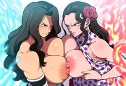 ai_generated big_breasts breast_contest breast_press breasts breasts_bigger_than_head cana_alberona duo fairy_tail female female_focus female_only huge_breasts large_breasts mullon novelai one_piece rivalry tan_body topless viola_(one_piece)